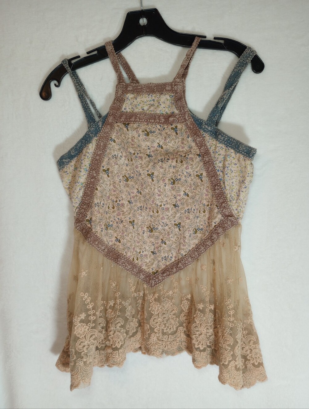Cottagecore Feminine Tank Top Gimmicks Y2K Sheer Fairy Neutral Blouse Lace Trim - Picture 7 of 7